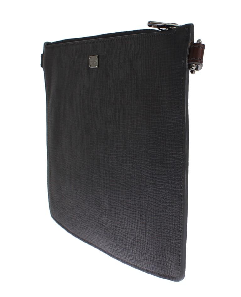Gray Brown Leather Studded Wristlet Bag Organizer