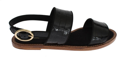 Black Crocodile Skin Leather Sandals