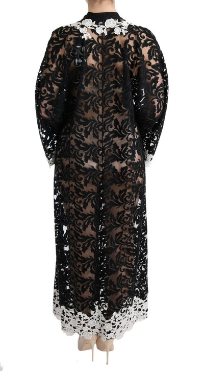 Black White Floral Applique Kaftan Dress