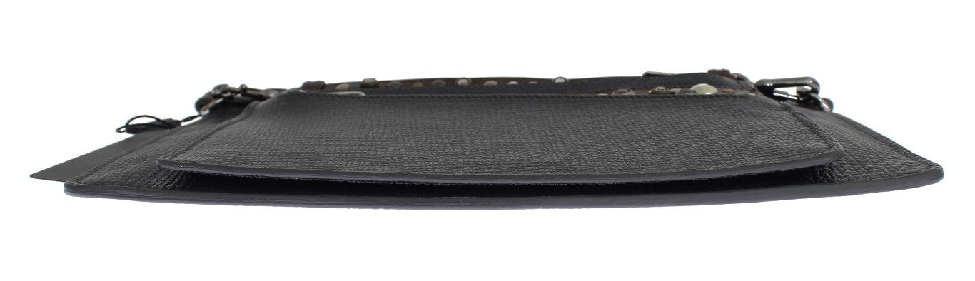 Gray Brown Leather Studded Wristlet Bag Organizer