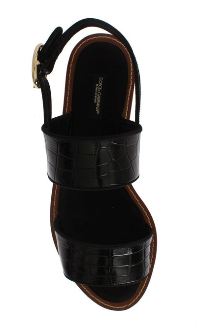 Black Crocodile Skin Leather Sandals