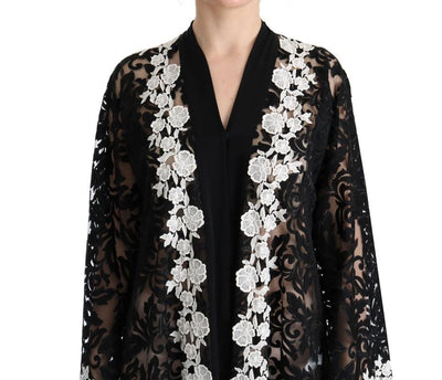 Black White Floral Applique Kaftan Dress