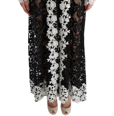 Black White Floral Applique Kaftan Dress
