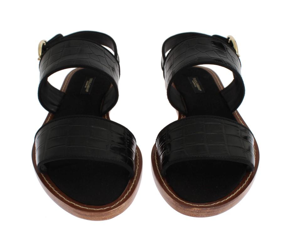Black Crocodile Skin Leather Sandals