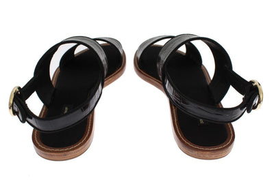 Black Crocodile Skin Leather Sandals