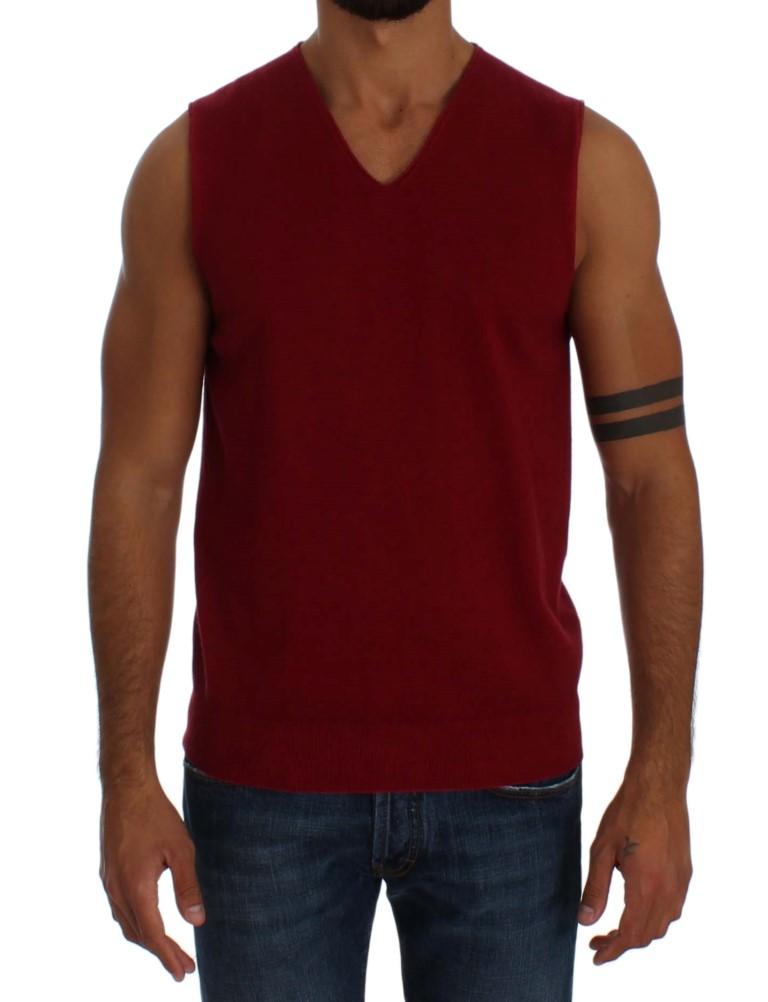 Red Cashmere V-neck Sleeveless Sweater