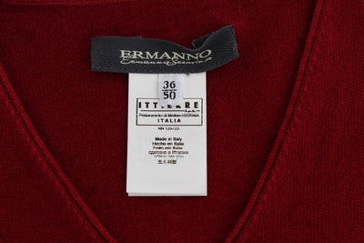 Red Cashmere V-neck Sleeveless Sweater