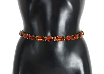 Brown Snakeskin Leather Crystal Gold Waist Belt