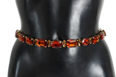 Brown Snakeskin Leather Crystal Gold Waist Belt