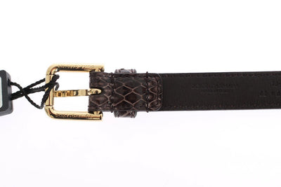 Brown Snakeskin Leather Crystal Gold Waist Belt