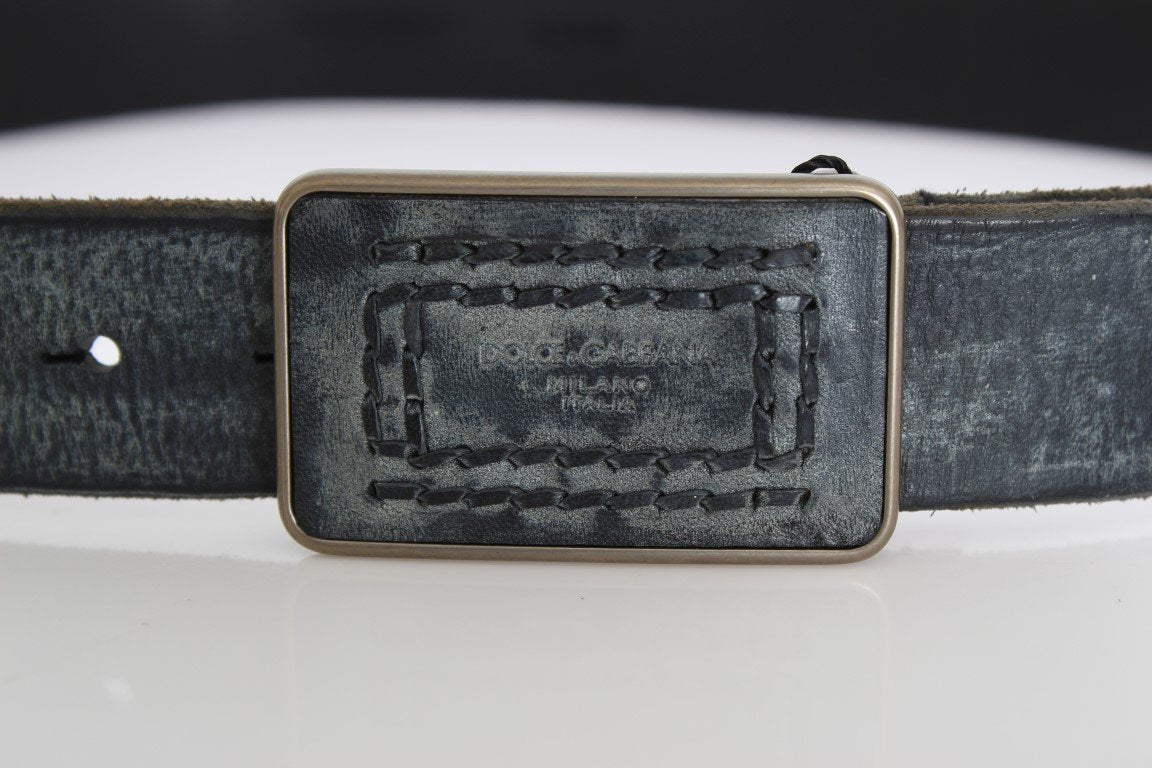 Blue Leather Gold Buckle Belt