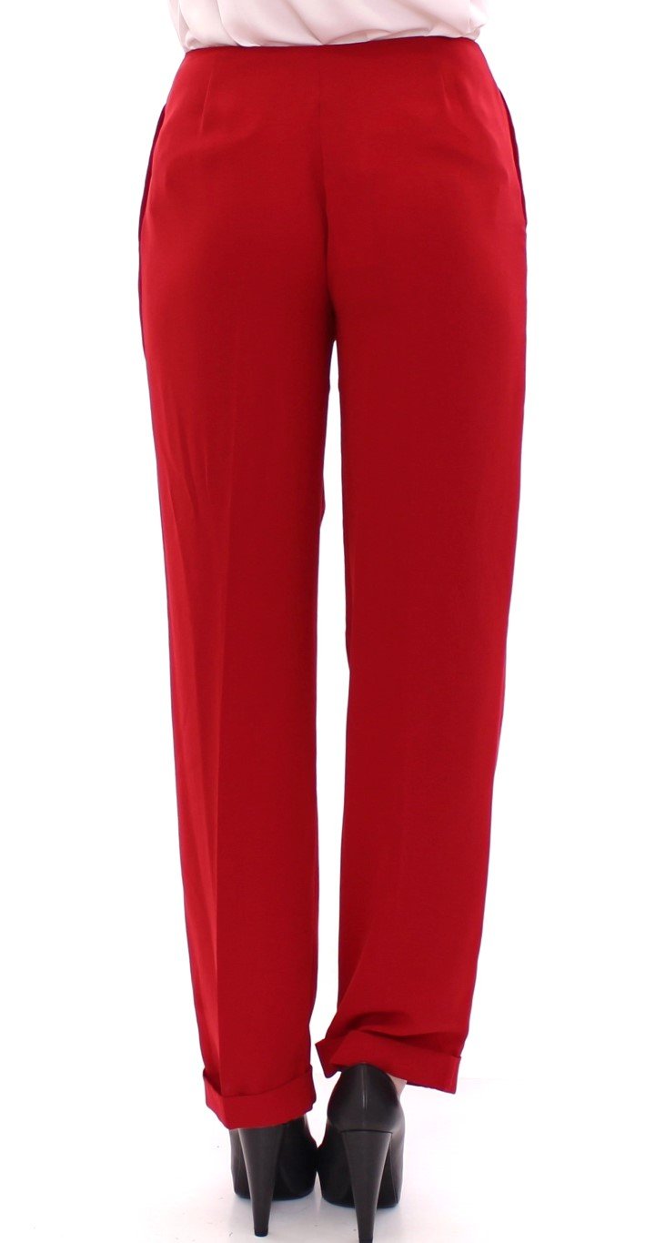 Red wool straight dress pants