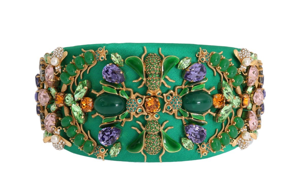 Green Silk Crystal Insect Sicily Headband