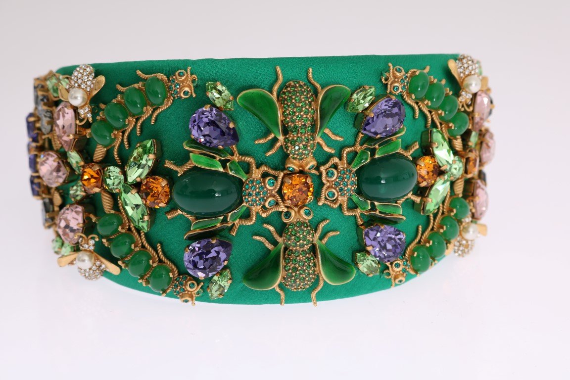 Green Silk Crystal Insect Sicily Headband