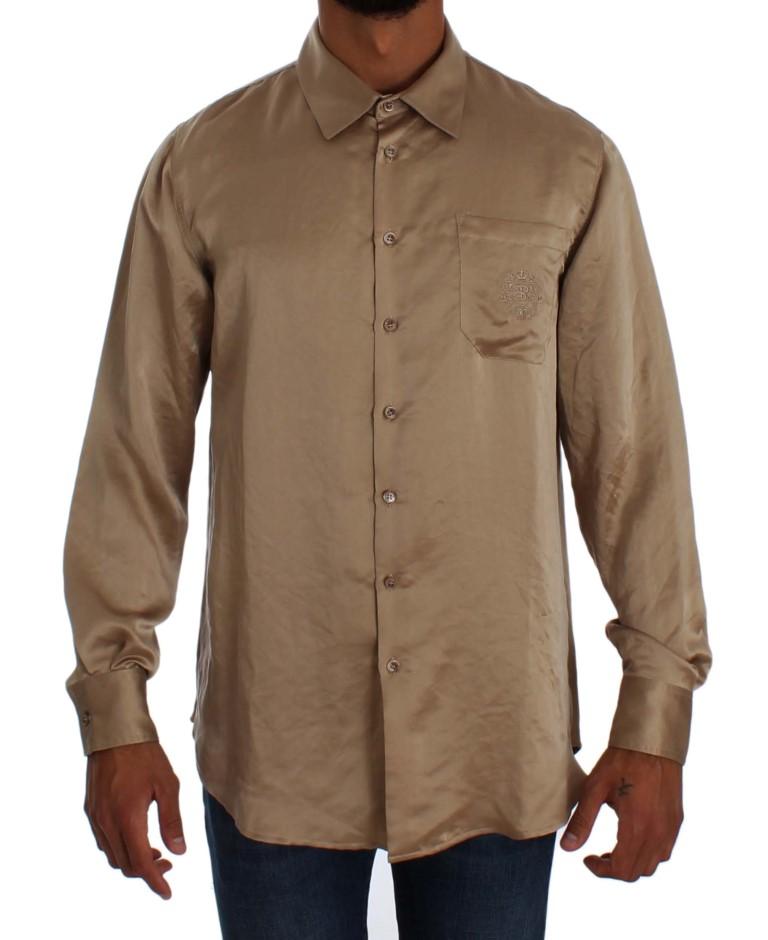 Beige Shiny Silk Casual Shirt