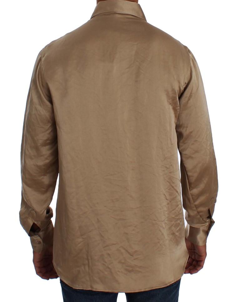 Beige Shiny Silk Casual Shirt