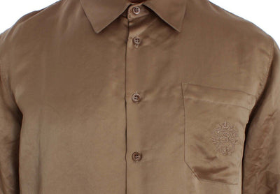 Beige Shiny Silk Casual Shirt