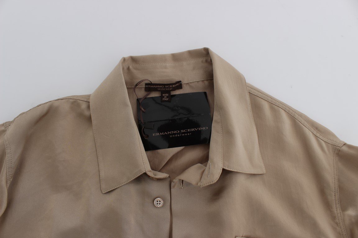 Beige Shiny Silk Casual Shirt