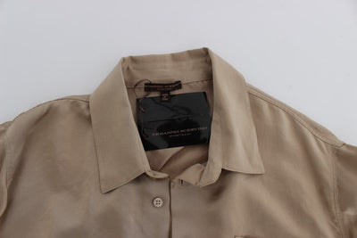 Beige Shiny Silk Casual Shirt
