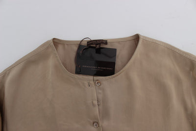 Beige Shiny Silk Casual Henley Shirt