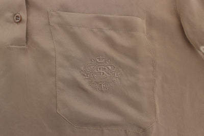 Beige Shiny Silk Casual Henley Shirt