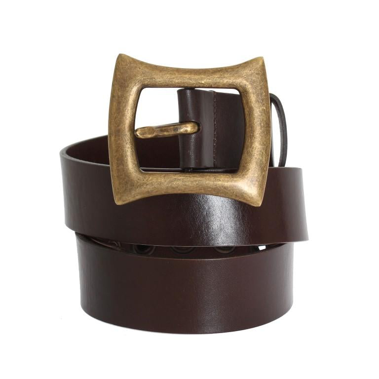 Brown Leather Gold Buckle Belt