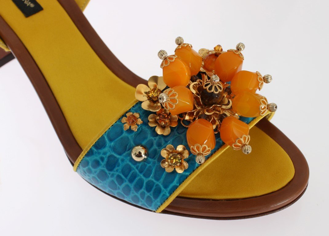 Multicolor Crocodile Skin Crystal Sandal Shoes