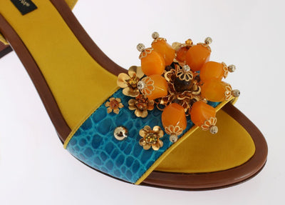 Multicolor Crocodile Skin Crystal Sandal Shoes