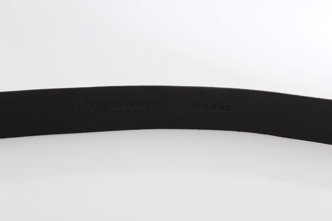 Black Blue Pattern Leather Silver Buckle Belt