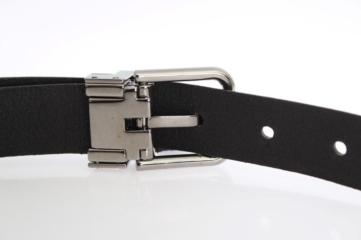 Black Blue Pattern Leather Silver Buckle Belt