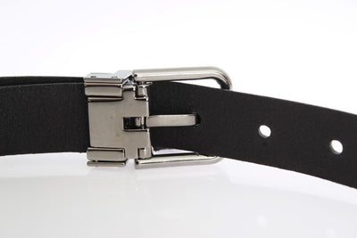 Black Blue Pattern Leather Silver Buckle Belt