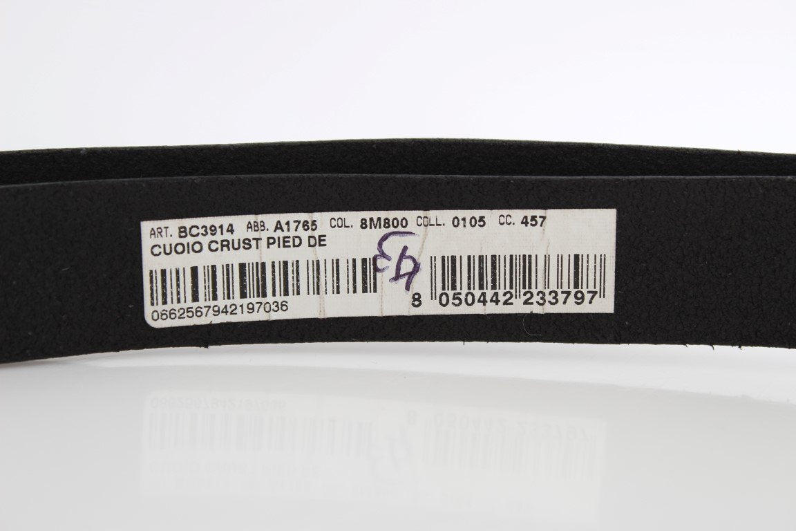Black Blue Pattern Leather Silver Buckle Belt