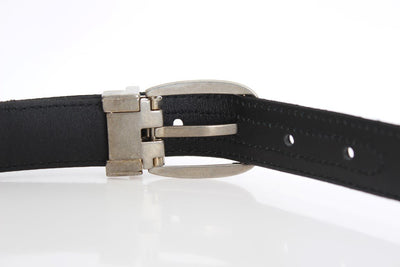 Blue Linen Leather Silver Buckle Belt