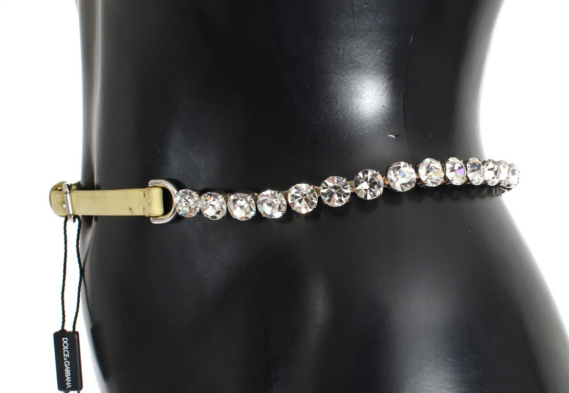 Yellow Leather Clear Crystal Waist Belt