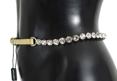 Yellow Leather Clear Crystal Waist Belt