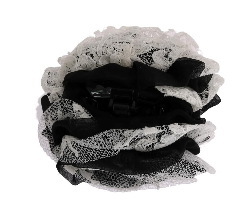 Black White Floral Lace Crystal Hair Claw