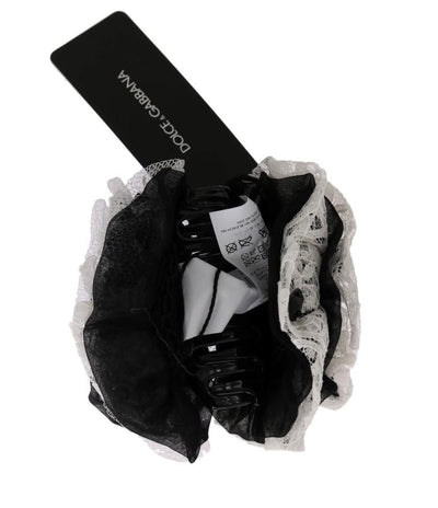 Black White Floral Lace Crystal Hair Claw