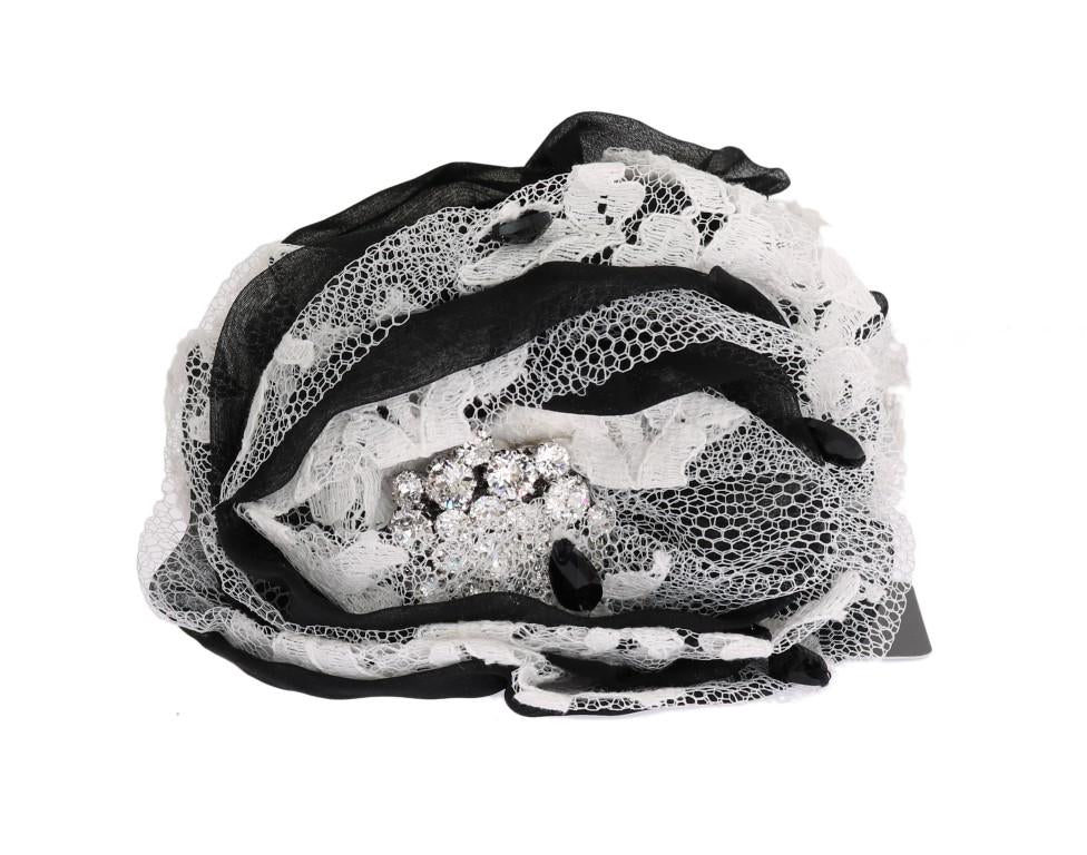 Black White Floral Lace Crystal Hair Claw