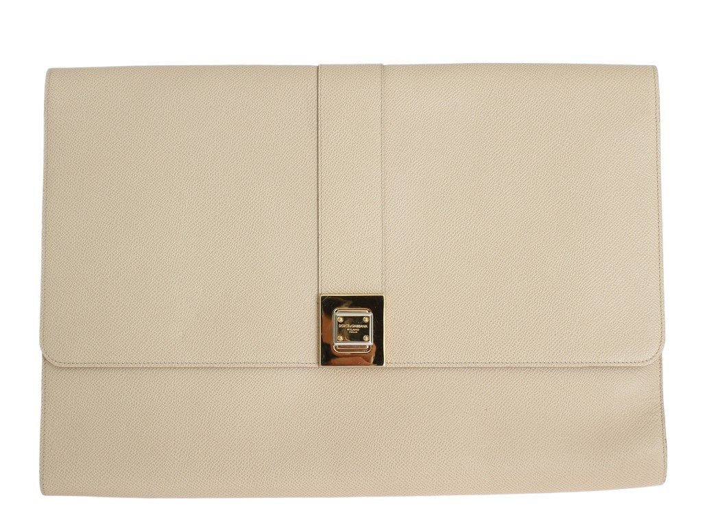 Beige Leather Organizer Folio Bag