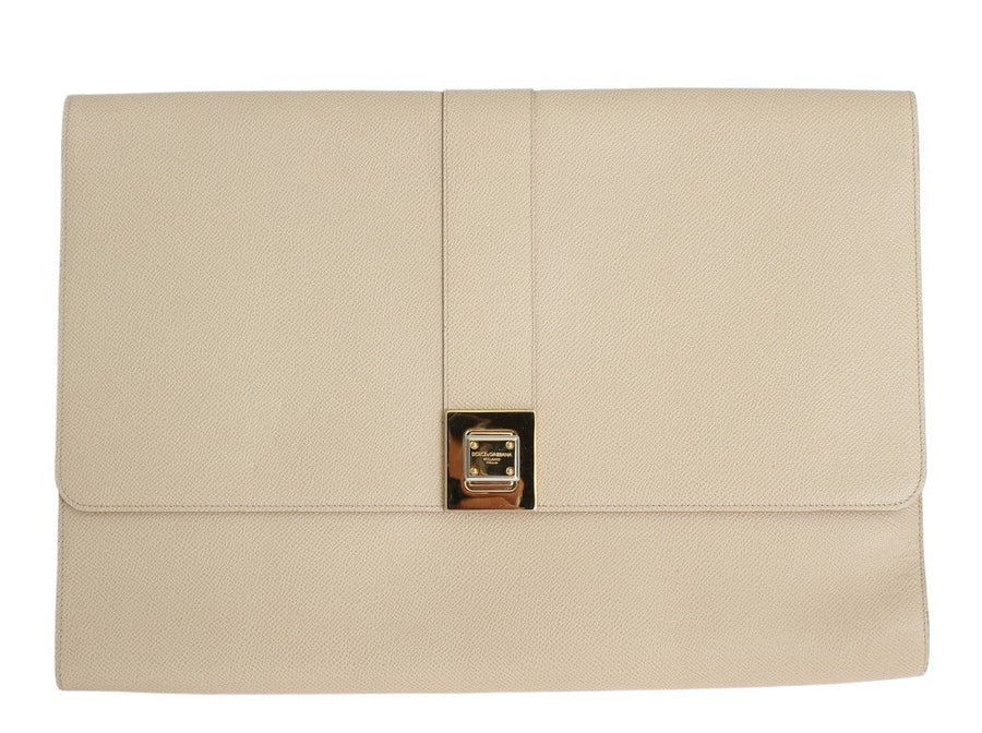Beige Leather Organizer Folio Bag