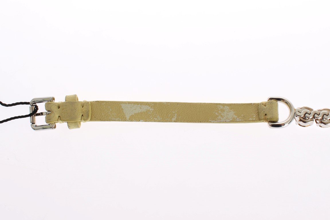 Yellow Leather Clear Crystal Waist Belt