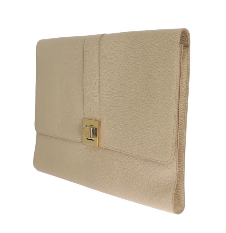 Beige Leather Organizer Folio Bag