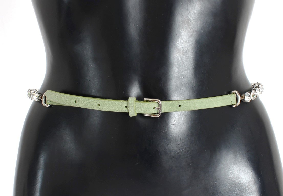 Green Leather Clear Crystal Waist Belt