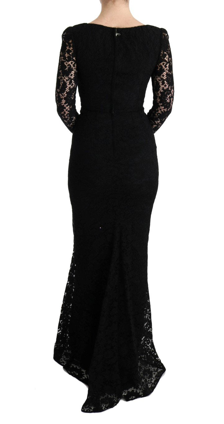 Black Floral Lace Sheath Long Dress