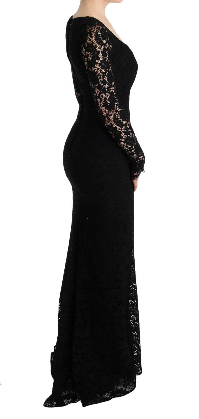 Black Floral Lace Sheath Long Dress