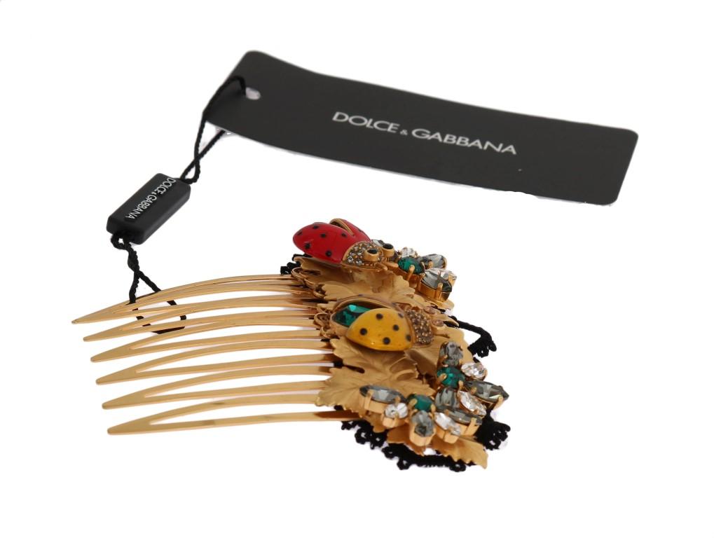 Gold Crystal Ladybug Floral Hair Comb