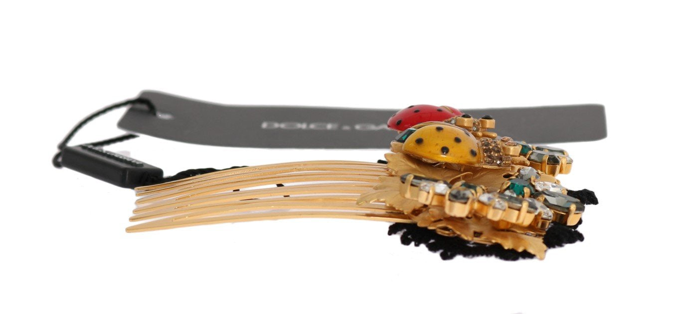 Gold Crystal Ladybug Floral Hair Comb