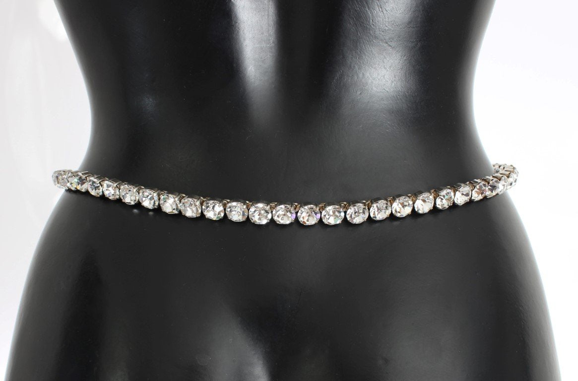 Green Leather Clear Crystal Waist Belt