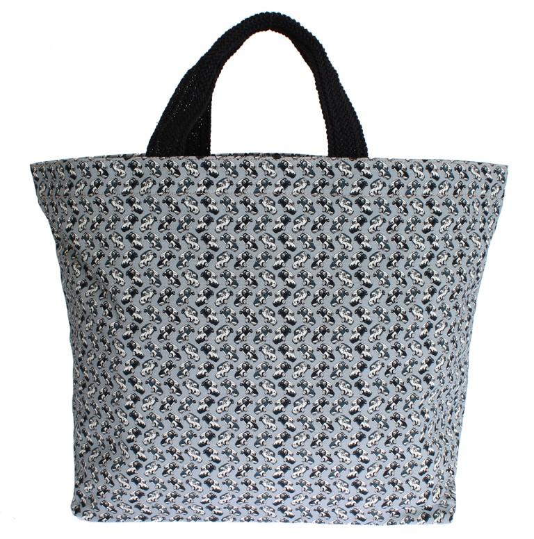 Blue Car Print Cotton Denim Shopping Bag