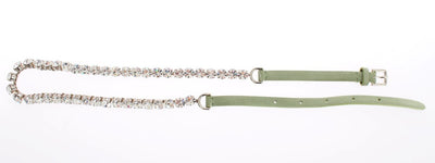 Green Leather Clear Crystal Waist Belt